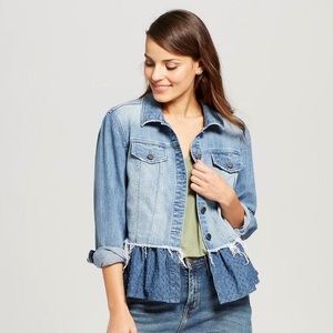 Bohemian style jean jacket. Lace up back!